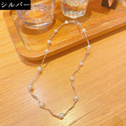 チョーカー ネックレス ペンダント レディース アクセサリー フェイクパール ビジュー 波型 ウェーブ アジャスターチェーン付き