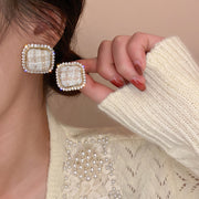 ピアス レディース アクセサリー 耳飾り スクエア 四角形 チェック柄 ラインストーン 布 大きめ 大ぶり おしゃれ キラキラ