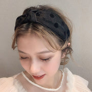 カチューシャ レディース 女性 ヘアアクセサリー ファッション雑貨 ヘアバンド風 リボン シフォン生地 総柄 ドット 水玉 ブラック オフホワイト シンプル カジュアル かわいい キュート ガーリー フェミニン
