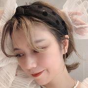 カチューシャ レディース 女性 ヘアアクセサリー ファッション雑貨 ヘアバンド風 リボン シフォン生地 総柄 ドット 水玉 ブラック オフホワイト シンプル カジュアル かわいい キュート ガーリー フェミニン