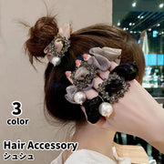 シュシュ ヘアゴム 髪ゴム レディース ヘアアクセサリー 髪留め 髪飾り まとめ髪 ヘアアレンジ フェイクパール ビジュー 可愛い 上品 おしゃれ お出掛け 女性