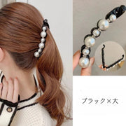 バナナクリップ ヘアクリップ 2個組 女性 ヘアアクセサリー 髪留め 髪飾り パール風 ビジュー 大きめ ヘアアレンジ おしゃれ