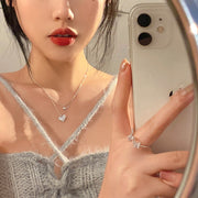 ネックレス アクセサリー レディース 女性用 重ね付け風 2連 ハート シルバーカラー ラインストーン キラキラ かわいい おしゃれ ギフト 記念日 誕生日 プレゼント 贈り物 デート 女子会 パーティー お呼ばれ ファッション小物 銀色