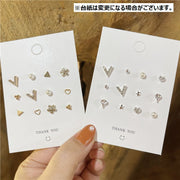 スタッドピアス 6ペアセット アクセサリー レディース 女性用 ファッション小物 小ぶり 小さめ ラインストーン フェイクパール ハート 三角 雪の結晶 シンプル かわいい おしゃれ 上品 プレゼント ギフト 誕生日 記念日 デイリー 普段使い 通勤 通学 オフィス