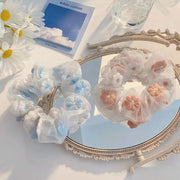 シュシュ レディース ヘアアクセサリー チュール シアー 透け感 花 刺繍 オーロラ イチゴ かわいい おしゃれ まとめ髪 ヘアアレンジ ヘアゴム ポニーテール お団子 シニヨン デイリー 普段使い 女性用 婦人用 パステルカラー ピンク イエロー パープル ブルー 黄色 紫 青 水色