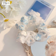 シュシュ レディース ヘアアクセサリー チュール シアー 透け感 花 刺繍 オーロラ イチゴ かわいい おしゃれ まとめ髪 ヘアアレンジ ヘアゴム ポニーテール お団子 シニヨン デイリー 普段使い 女性用 婦人用 パステルカラー ピンク イエロー パープル ブルー 黄色 紫 青 水色