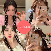 ヘアクリップ リボン付 くちばしクリップ 2個セット ヘアアクセサリー ヘアアレンジ まとめ髪 三つ編み 編み込み ツインテール ヘアピン レディース ピンク ベージュ ブルー