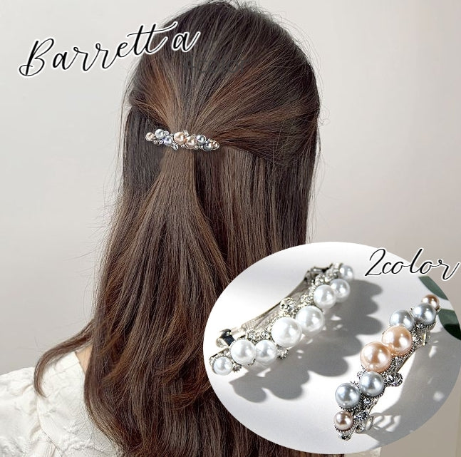 バレッタ ヘアアクセサリー レディース フェイクパール ラインストーン キラキラ 華やか 豪華 高級感 高見え 大人可愛い 存在感 髪留め 髪飾り まとめ髪 ハーフアップ ヘアアレンジ かわいい おしゃれ 普段使い 女性 ギフト プレゼント 女の子 ガール 入学式 卒業式 結婚式 パーティー 2次会 フォーマル オフィス OL 会社 ホワイト