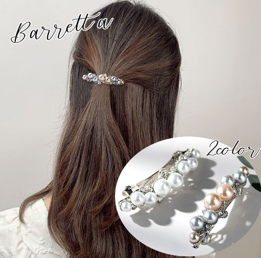 バレッタ ヘアアクセサリー レディース フェイクパール ラインストーン キラキラ 商品画像