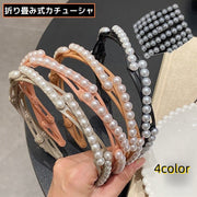 カチューシャ レディース ヘアアクセサリー 髪飾り 髪留め 折りたたみ 伸縮式 パール風 ヘアアレンジ おしゃれ 携帯 持ち運び
