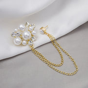ラペルピン ピンブローチ レディース メンズ アクセサリー チェーン フェイクパール ラインストーン 結婚式 パーティー 上品 華やか おしゃれ