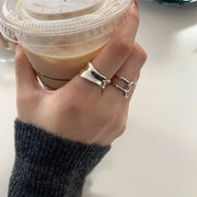 指輪 オープンリング 2個セット レディース 女性 アクセサリー ファッション小物 チェーン風 開口 シンプル おしゃれ かわいい きれいめ 太め カジュアル シンプル 存在感 大きめ お出かけ プレゼント ギフト 銀色