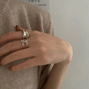 指輪 オープンリング 2個セット レディース 女性 アクセサリー ファッション小物 チェーン風 開口 シンプル おしゃれ かわいい きれいめ 太め カジュアル シンプル 存在感 大きめ お出かけ プレゼント ギフト 銀色