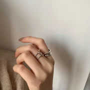 指輪 オープンリング 2個セット レディース 女性 アクセサリー ファッション小物 チェーン風 開口 シンプル おしゃれ かわいい きれいめ 太め カジュアル シンプル 存在感 大きめ お出かけ プレゼント ギフト 銀色