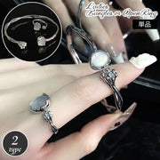 バン グル ブレスレット 指輪 リング 単品 1個 レディース アクセサリー 女性用 ストーン 半透明 シルバーカラー C型 腕輪 オープンリング おしゃれ かわいい ギフト プレゼント 贈り物