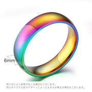 リング 指輪 メンズ レディース 男性 女性 アクセサリー 幅広 6mm レインボー  カラフル シンプル 高級感 高見え 存在感 普段使い カジュアル メタル 贈り物 誕生日 ギフト 普段使い プレゼント ファッション小物 婦人 紳士 虹色