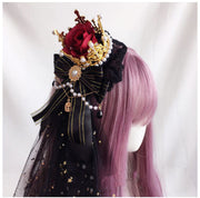 ヘッドドレス ロリータ ゴスロリ コスプレ コスチューム 大人用 レディース ヘアアクセサリー 髪飾り 王冠 リボン バラ チュール レース パール調 チャーム 仮装 衣装 ハロウィン イベント 可愛い おしゃれ ヘッドアクセサリー 女性