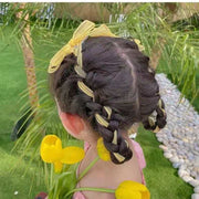 ヘアクリップ ヘアアクセサリー キッズ 女の子 子ども リボン型 ロング 長い 編み込み かわいい キュート 上品 エレガント 髪留め ヘアアレンジ サイド 髪飾り かわいい 可愛い お出かけ おしゃれ