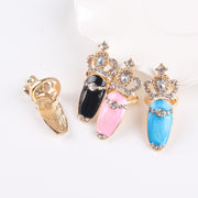 ネイルリング チップリング レディース アクセサリー 爪の指輪 フィンガー 指先用 ラインストーン 王冠 キラキラ かわいい おしゃれ