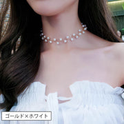 チョーカー レディース アクセサリー フェイクパール 2連風 ジグザグ おしゃれ かわいい フェミニン シンプル お出かけ パーティー イベント 普段使い ブラック ホワイト 白 黒