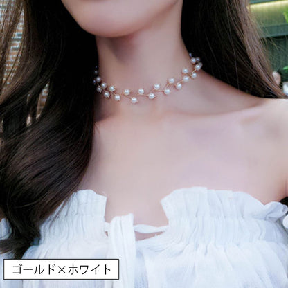 チョーカー レディース アクセサリー フェイクパール 2連風 ジグザグ 商品画像3