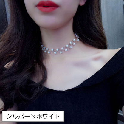 チョーカー レディース アクセサリー フェイクパール 2連風 ジグザグ 商品画像4
