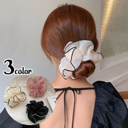 シュシュ ヘアゴム ヘアアクセサリー レディース 髪飾り まとめ髪 髪留め ふんわり 大きめ シフォン ボリューム おしゃれ かわいい バイピング ヘアアレンジ 華やか 大人上品 フェミニン オフィス お出かけ デート 女性用 婦人 ファッション小物