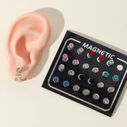 ピアス マグネットピアス マグピ 12ペア 24個セット レディース メンズ ユニセックス アクセサリー 小さめ 小ぶり 穴あけ不要 ラウンド 丸 ラインストーン 磁石 お洒落 耳飾り ファッション小物 プレゼント ギフト 女性 男性 男女兼用