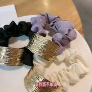 シュシュ ヘアゴム レディース 女性 ヘアアクセサリー ヘアアレンジ 幅広 リング付き モチーフ ファッション雑貨 きれいめ 上品 大人女子 シンプル シック 可愛い キュート フェミニン ガーリー フォーマル デート お呼ばれ プレセント ギフト ゴールドカラー