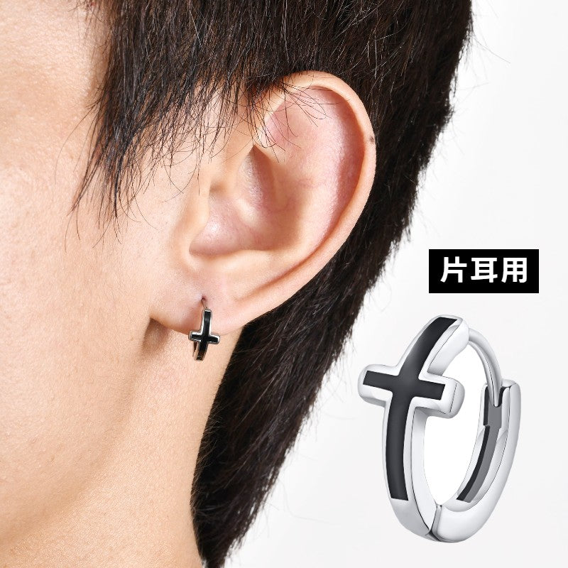 リングピアス フープピアス メンズ レディース ユニセックス 男女兼用 アクセサリー ファッション雑貨 小物 十字架 クロス ブラック シルバーカラー シンプル おしゃれ クール かっこいい プレゼント ギフト