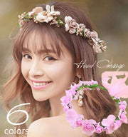 ヘッドコサージュ ヘッドドレス ブライダル 花冠 フラワーティアラ ウエディング コスプレ 髪飾り ヘアアクセサリー ヘアアレンジ レディース 花飾り ピンク ホワイト ブルー ブラウン
