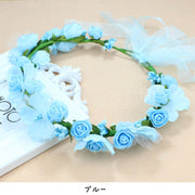 ヘッドコサージュ ヘッドドレス ブライダル 花冠 フラワーティアラ ウエディング コスプレ 髪飾り ヘアアクセサリー ヘアアレンジ レディース 花飾り ピンク ホワイト ブルー ブラウン