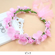 ヘッドコサージュ ヘッドドレス ブライダル 花冠 フラワーティアラ ウエディング コスプレ 髪飾り ヘアアクセサリー ヘアアレンジ レディース 花飾り ピンク ホワイト ブルー ブラウン