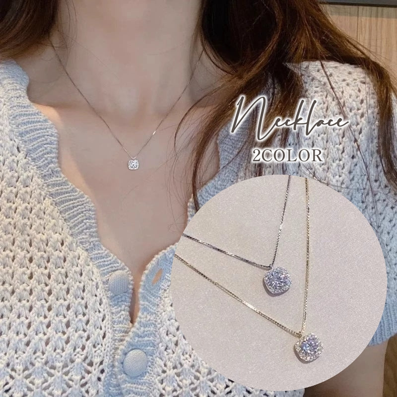 ネックレス レディース スクエアモチーフ ビジュー 鎖骨チェーン シンプル 上品 きれいめ アクセサリー ギフト 女性用