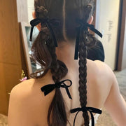 ヘアゴム 髪ゴム 2本セット レディース 女性 女の子 ヘアアクセサリー 髪飾り リボン ベルベット調 無地 単色 シンプル ポニーテール ツインテール ヘアアレンジ 地雷系 フェミニン ガーリー 普段使い お出かけ かわいい おしゃれ