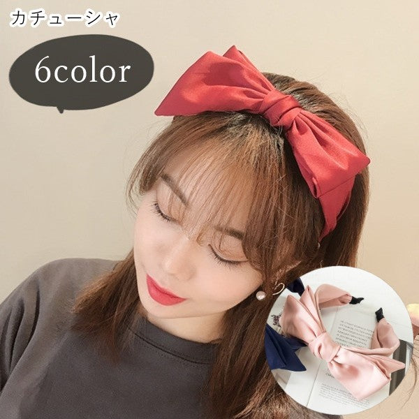 カチューシャ 髪留め レディース 女性 ヘアアクセサリー ファッション雑貨 ダブルリボン 幅広 無地 ピンク ブラック ネイビー シンプル フェミニン ガーリー 可愛い キュート ポップ カジュアル おしゃれ ゴスロリ ロリータファッション