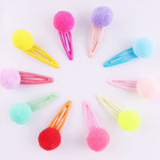 ヘアピン パッチン留め 2個セット ヘアクリップ 子供 キッズ 女の子 ヘアアクセサリー 髪飾り 髪留め ポンポン付き ふわふわ