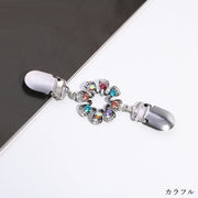 ストールクリップ ショールクリップ レディース 女性 アクセサリー ファッション雑貨 小物 フラワー 花 ラインストーン カラフル ホワイト シルバーカラー 華やか 可愛い キュート エレガント 綺麗 おしゃれ