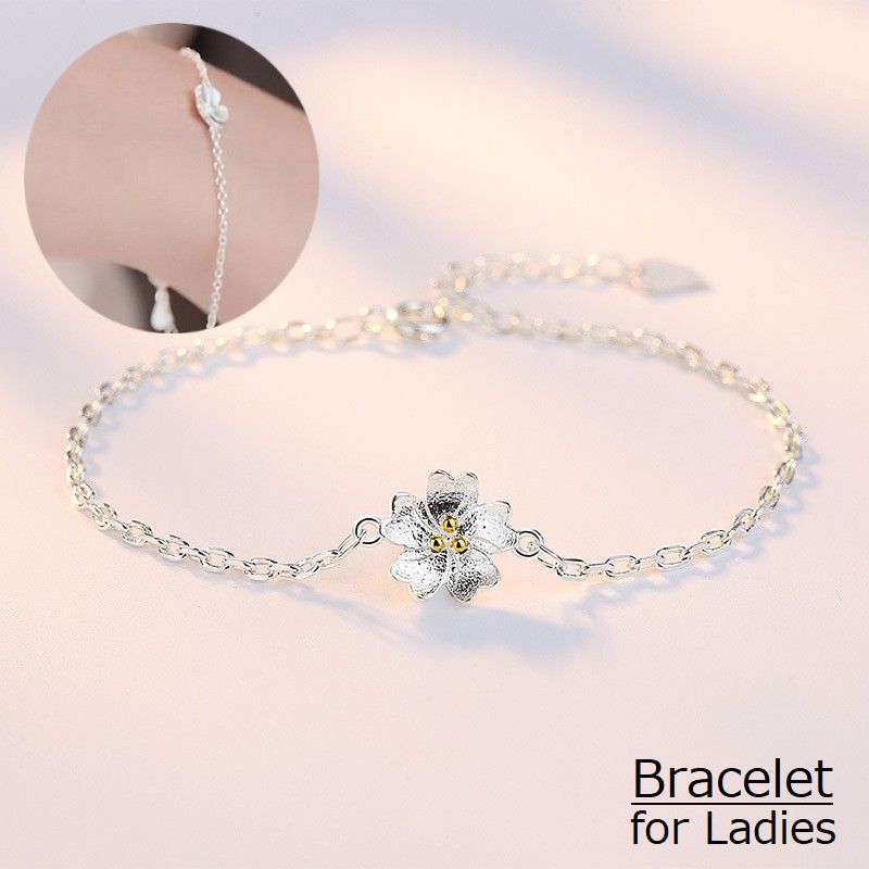 ブレスレット レディース アクセサリー 腕輪 プレゼント シンプル 上品 小さめ チャーム チェーン 花 フラワー 桜 ハート アジャスター 華奢 細い 長さ調節可能 小豆チェーン アズキチェーン シルバーカラー 普段使い お出かけ お呼ばれ おしゃれ かわいい 可愛い 女性 彼女 妻 嫁 大人女子 婦人 ガールズ ギフト 贈り物 誕生日 記念日 母の日 ホワイトデー