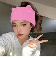 ヘアバンド ヘッドバンド レディース リブニット ヘアアクセサリー 髪留め 幅広 猫耳 ネコ耳 洗顔 汗止め 吸汗 無地 可愛い