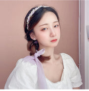 カチューシャ ロングリボン レディース ヘアアクセサリー シフォン フェイクパール ヘッドバンド 髪飾り ヘアアレンジ 華やか お出かけ おしゃれ 可愛い 上品 清楚 オフィス 通勤 デート 女子力アップ 女性用 婦人用 ファッション小物