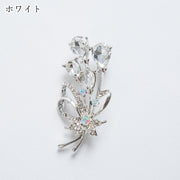 ブローチ レディース 女性 アクセサリー ファッション雑貨 小物 ラインストーン 花束 フラワー ラインストーン シルバーカラー ホワイト レッド 華やか かわいい キュート フォーマル フェミニン プレゼント ギフト