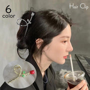 ヘアクリップ バンスクリップ レディース 女性 婦人 ヘアアクセサリー 髪飾り まとめ髪 髪留め バラ ローズ フラワー リーフ 葉 大きめ 大ぶり シンプル レトロ 定番 ベーシック かわいい おしゃれ きれいめ 上品 お出かけ パーティ 通勤 通学 ヘアアレンジ 金色 銀色 赤 青 紫