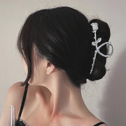 ヘアクリップ バンスクリップ レディース 女性 婦人 ヘアアクセサリー 髪飾り まとめ髪 髪留め バラ ローズ フラワー リーフ 葉 大きめ 大ぶり シンプル レトロ 定番 ベーシック かわいい おしゃれ きれいめ 上品 お出かけ パーティ 通勤 通学 ヘアアレンジ 金色 銀色 赤 青 紫