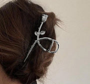 ヘアクリップ バンスクリップ レディース 女性 婦人 ヘアアクセサリー 髪飾り まとめ髪 髪留め バラ ローズ フラワー リーフ 葉 大きめ 大ぶり シンプル レトロ 定番 ベーシック かわいい おしゃれ きれいめ 上品 お出かけ パーティ 通勤 通学 ヘアアレンジ 金色 銀色 赤 青 紫