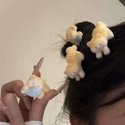 ヘアクリップ 髪留め 同デザイン2個セット レディース 女性 ヘアアクセサリー ファッション雑貨 ネコ 猫 くちばしクリップ フロッキー加工 フェミニン ガーリー カジュアル ポップ かわいい 可愛い キュート ユニーク おしゃれ