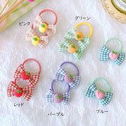 ヘアゴム 2個セット ヘアアクセサリー 髪飾り 髪留め キッズ 子供 レディース 女性 ジュニア アクセサリー リボン フルーツ 果物 桃 みかん いちご パイナップル チェック ファッション小物 まとめ髪 ヘアアレンジ かわいい キュート おしゃれ ガーリー お出かけ 通勤 通学 ギフト プレゼント 紫 ピンク 赤 緑 青