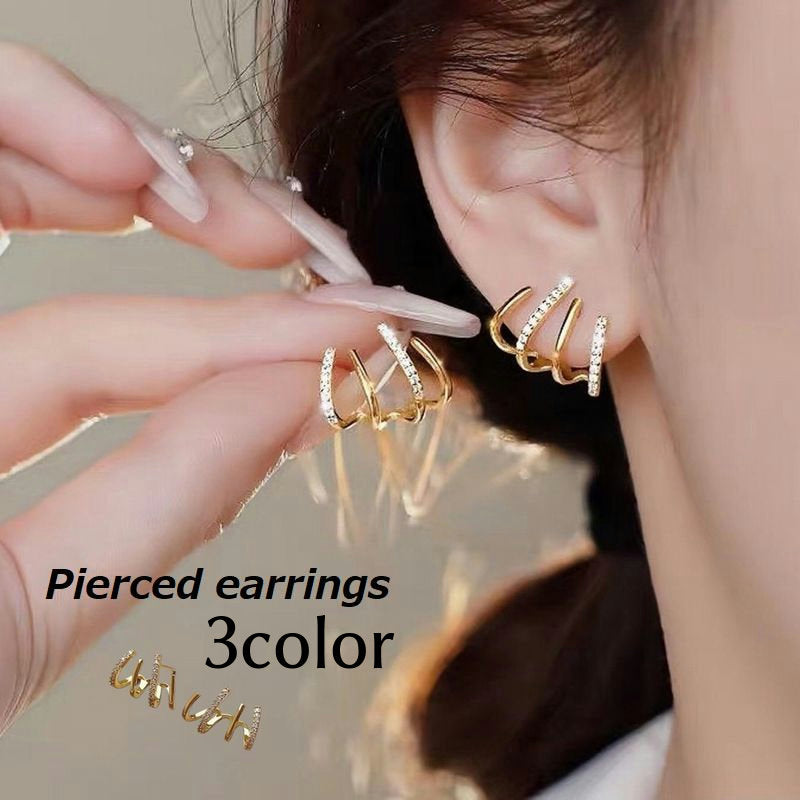 ピアス スタッドピアス アクセサリー レディース 女性 半円 ラインストーン リングピアス風 重ね付け風 おしゃれ 上品 かわいい カジュアル お出かけ プレゼント