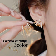 ピアス スタッドピアス アクセサリー レディース 女性 半円 ラインストーン リングピアス風 重ね付け風 おしゃれ 上品 かわいい カジュアル お出かけ プレゼント