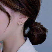 ピアス スタッドピアス アクセサリー レディース 女性 半円 ラインストーン リングピアス風 重ね付け風 おしゃれ 上品 かわいい カジュアル お出かけ プレゼント
